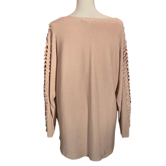 Cactus + Pearl Blush Pink Scoop Neck Sweater w/ Pearl & Lace Sleeves Women L - Picture 3 of 15